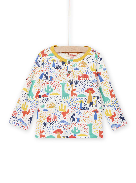 Baby boy's tunisian collar t-shirt with fancy colorful pattern NULUTUN / 22SG10P1TML001
