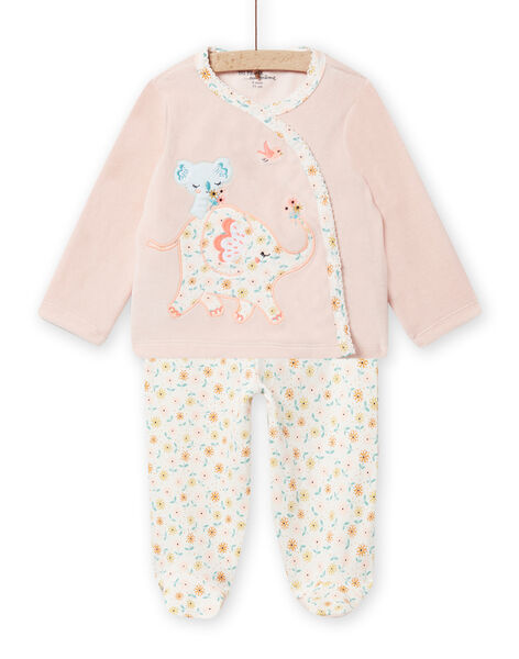 Velvet pyjamas with elephant and flower print baby girl NEFIPYJAMI / 22SH13E1PYJD327