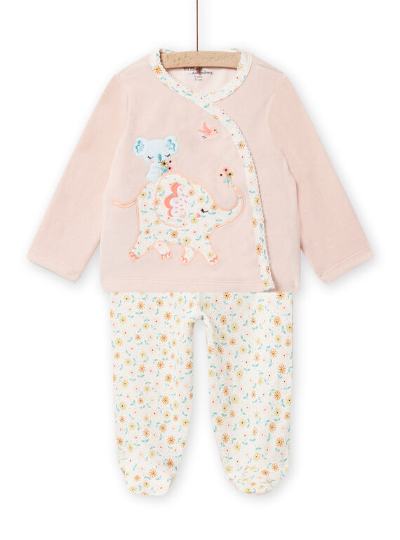 Velvet pyjamas with elephant and flower print baby girl NEFIPYJAMI / 22SH13E1PYJD327