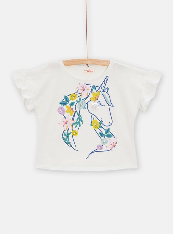Girls cream t-shirt with unicorn motif TAPOTI2 / 24S901M4TMC001