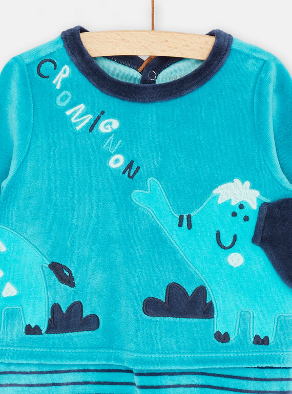 Turquoise and navy blue romper with stripe pattern SEGAGREMOUT / 23WH1452GREC235