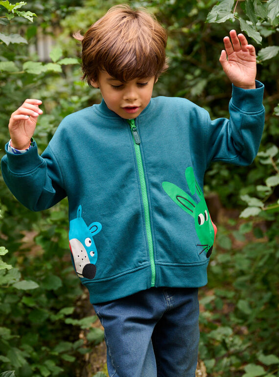 Boy's petrol blue vest with bear and rabbit motifs SODUGIL1 / 23W902P1GIL715