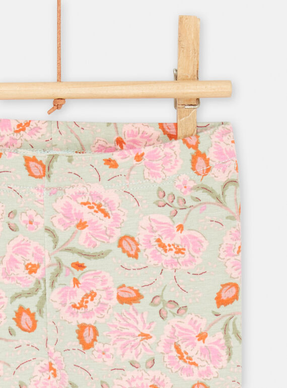 Baby girl's green-gray and pink floral print leggings SYIVERLEG / 23WI09J1CAL631