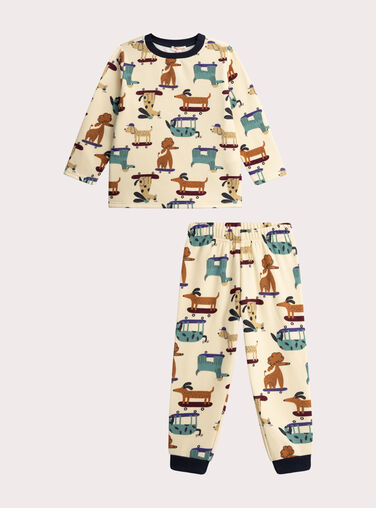 Beige printed pajamas in filled fleece for boys  VEGOPYJANI / 24WH1291PYJ007