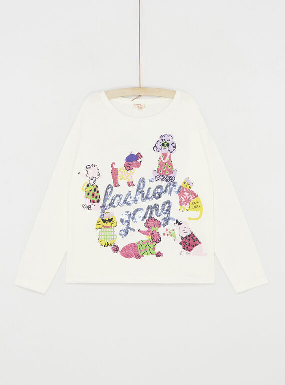 Ecru t-shirt with dog and cat animation SALINTEE1 / 23W901H1TML001