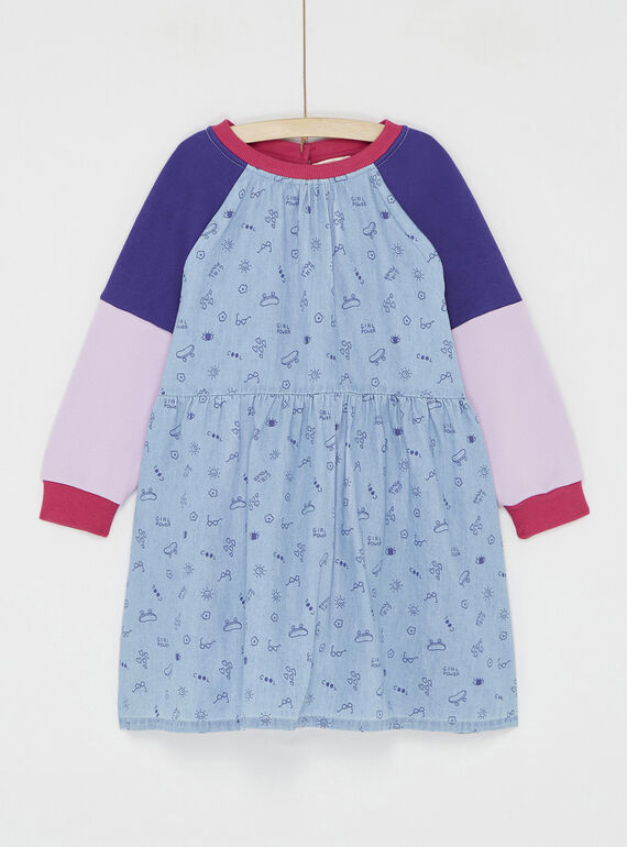 Blue denim and fleece bi-material dress 
