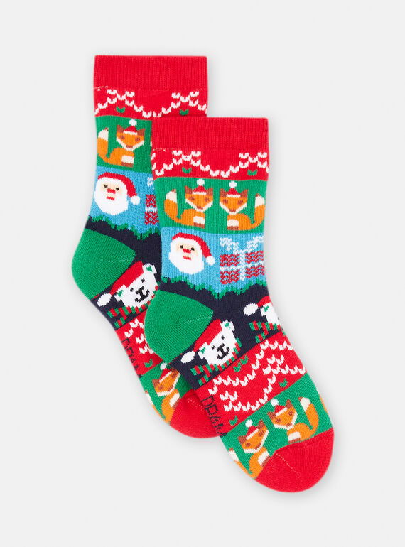 Boy's red Christmas print socks SYOWAYCHO / 23WI02S2SOQF518