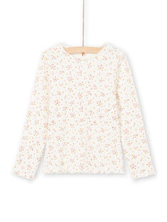 Girl's long-sleeved ribbed T-shirt in ecru with floral design MAJOUTEE4 / 21W90128TML001