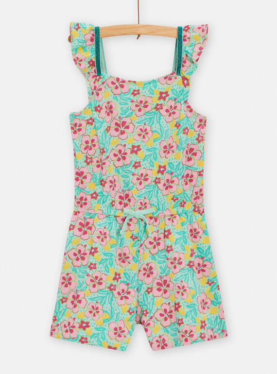 Water green jumpsuit with hibiscus print for girls TAPLACOMB1 / 24S901S1SACC215
