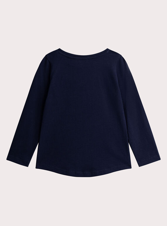 Navy flower t-shirt in pink sequins for girls  VAKLITEE1 / 24W90141TML070