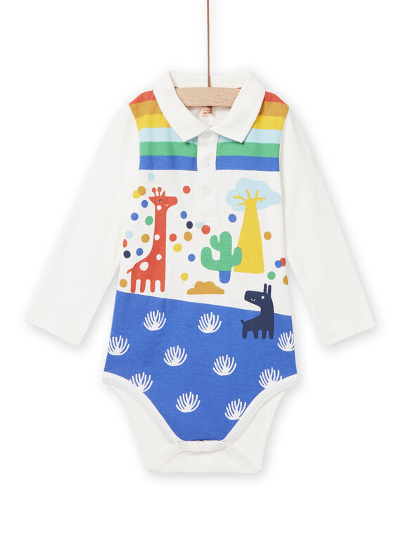 Baby boy ecru bodysuit with fancy print collar NULUBOD / 22SG10P1BOD001