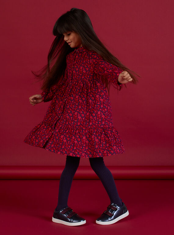 Child girl blue shirt collar dress with floral print MAFUNROB3 / 21W901M2ROBH703