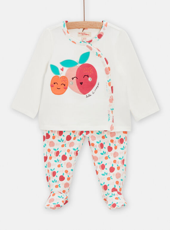 Baby girl's white pyjamas with peach print and pattern TEFIPYJPECH / 24SH1341PYJ001