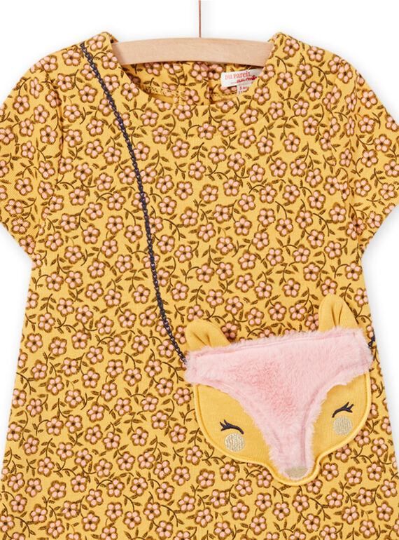 Child girl's yellow dress with floral print and animation bag MASAUROB4 / 21W901P4ROBB107
