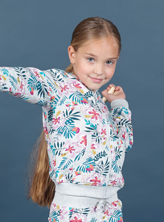 Girl's hooded jogging top with floral print MAJOHAUJOG1 / 21W90111JGH943