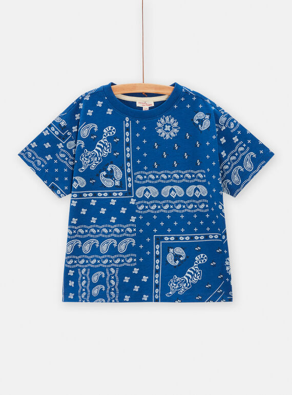 Boys' navy blue paisley T-shirt TODETI2 / 24S902J1TMC070