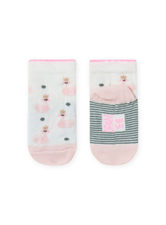 Baby girl's ecru and pink swan print socks MYIKASOQ / 21WI09I1SOQ001