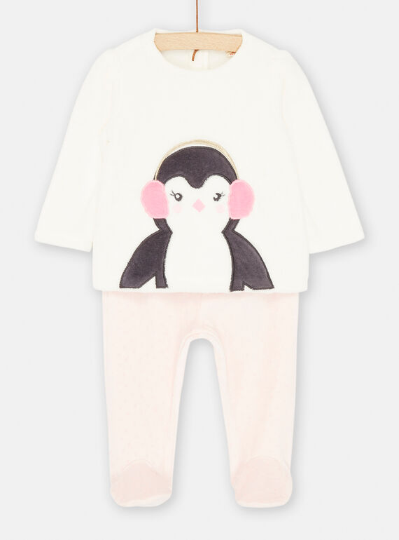 Ecru and pale pink sweater and pants set SEFIPYJPIN / 23WH1351PYJ001