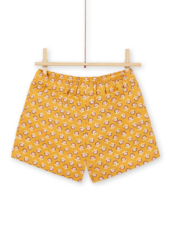 Yellow and pink shorts with floral patterns in cotton child girl LAPOESHORT / 21S901Y1SHO107