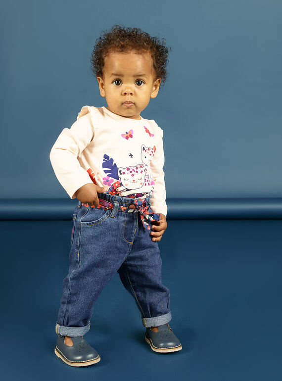 Baby girl's floral print jeans and belt MIPAPAN / 21WG09H2PANP274
