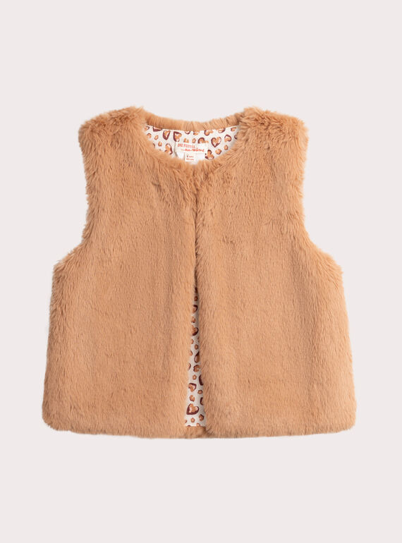 Reversible brown fur cardigan for girls  VABACAR / 24W901Q1CARI820
