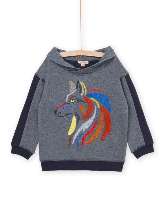 Shawl collar sweater with wolf print POGOSWE / 22W902O1SWE705