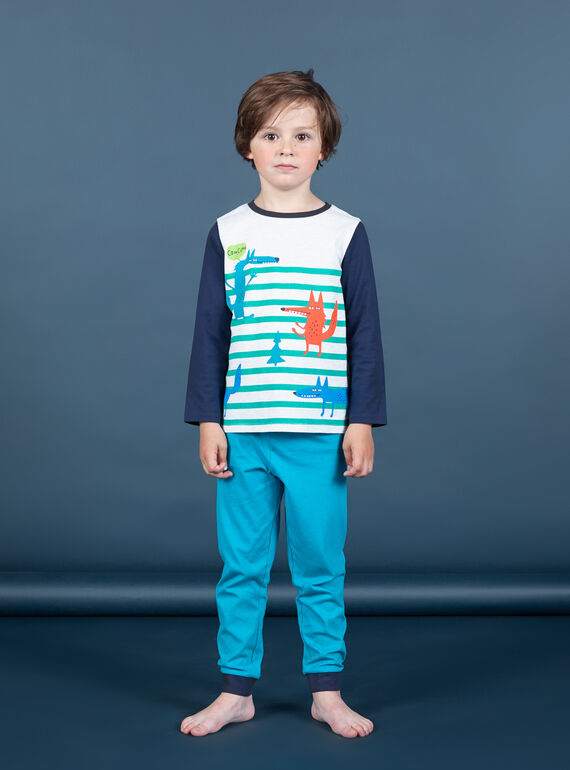 Boy's blue and white T-shirt and pants pajama set MEGOPYJLOU / 21WH1233PYJJ920
