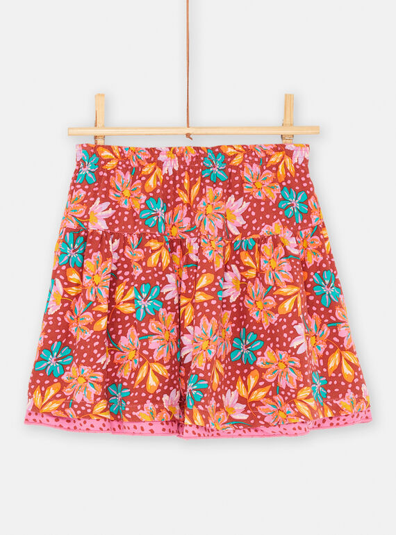 Girls' reversible ruffled skirt in red with floral print SAVERJUP2 / 23W901J1JUPI806