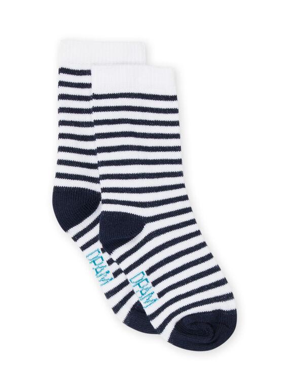Midnight blue layette socks with stripes print. RYUJOCHO1 / 23SI1079SOQ705