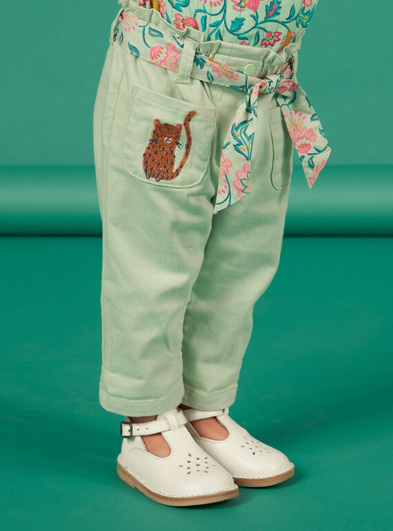 Baby girl almond green pants with belt NIGAPAN / 22SG09O1PAN611
