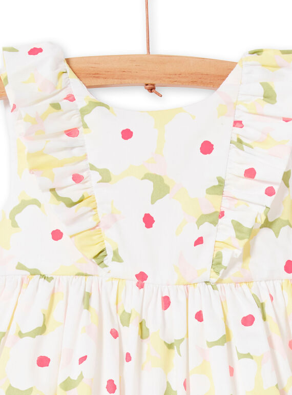 White dress with floral print and yellow bloomer baby girl LIBALROB1 / 21SG09O2ROB000