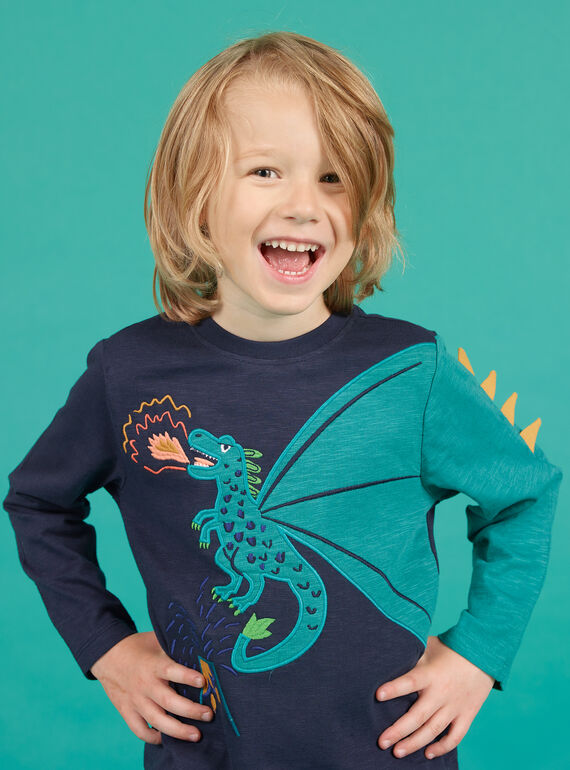 Navy blue embroidered T-shirt child boy MOTUTEE4 / 21W902K4TML705