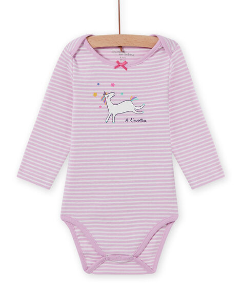 Baby girl lavender striped bodysuit with unicorn design MEFIBODLI / 21WH13C3BDL326