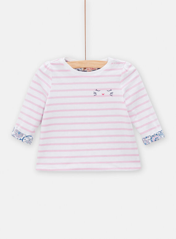 Baby Girl Reversible White, Pink and Blue T-shirt TIDETEE1 / 24SG09J2TML000