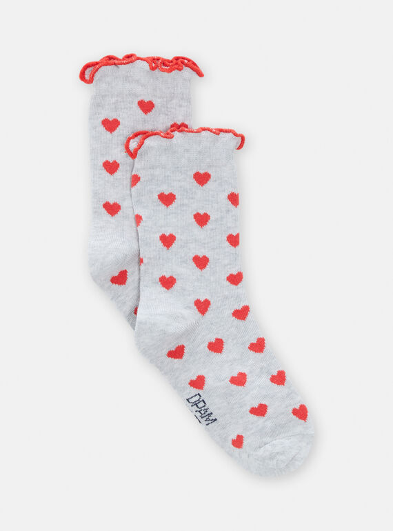 Girl's light mottled gray socks with heart print TYAJOSCHO2B / 24SI0185SOQJ920