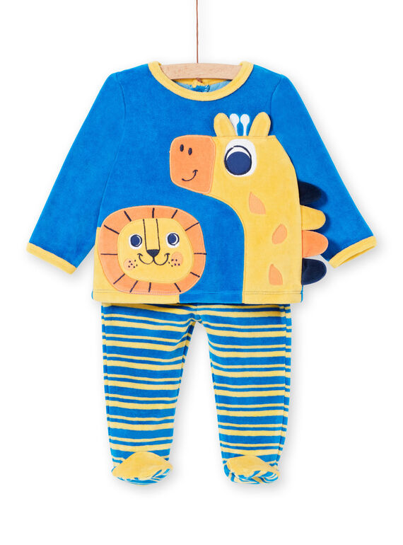Velvet baby boy pajamas with lion and giraffe animation LEFUPYJAMI / 21SH1411PYJC209