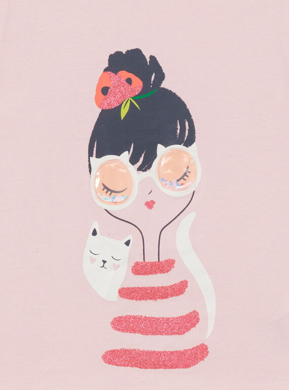 Long sleeve t-shirt with little girl and cat print LAROUTEE1 / 21S901K1TMLD326