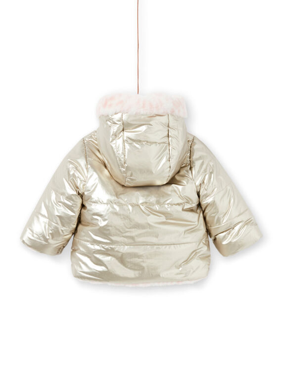 Baby girl reversible hooded jacket in gold and pink MIORDOUREV / 21WG0951D3EA006