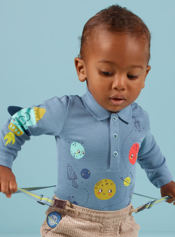 Baby boy's mottled blue bodysuit with space collar MUPLABOD / 21WG10O1BODC224