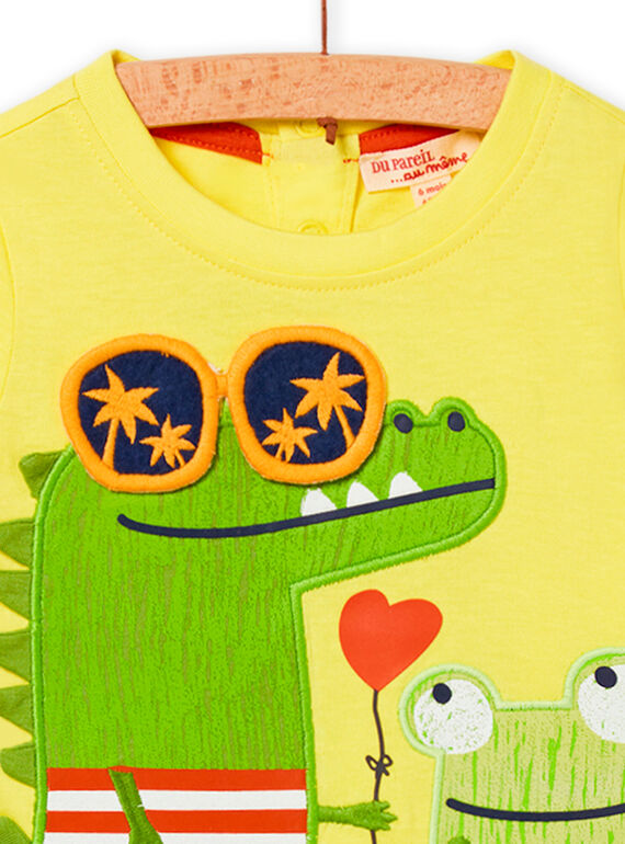 Baby boy yellow t-shirt with crocodile and frog animations NUHOTI1 / 22SG10T1TMC103