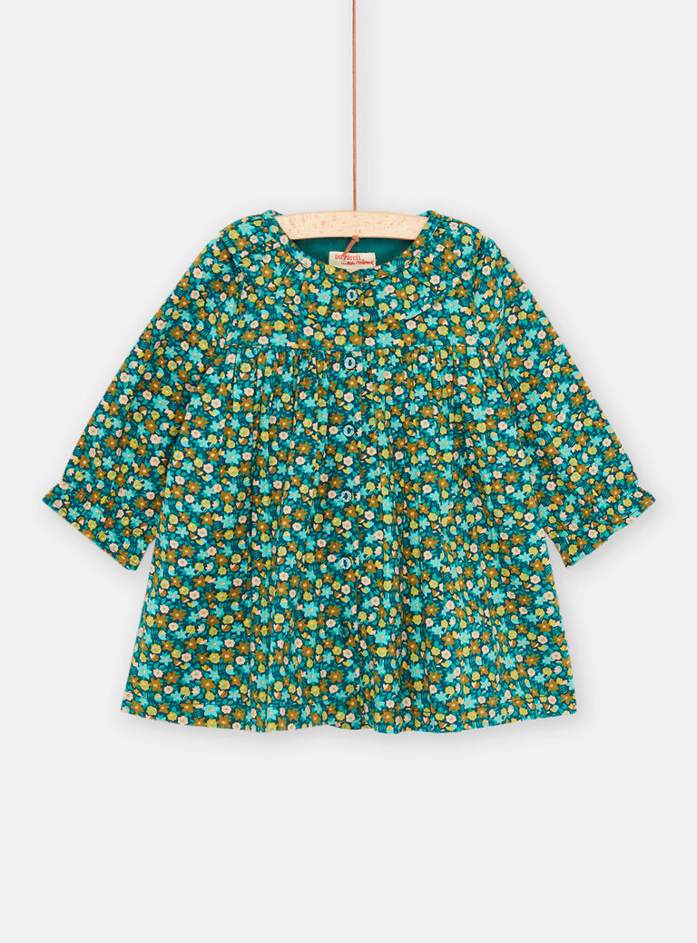Baby girl's petrol blue dress with floral print Baby girl's petrol blue dress with floral print SIDUROB1 / 23WG09P2ROB716