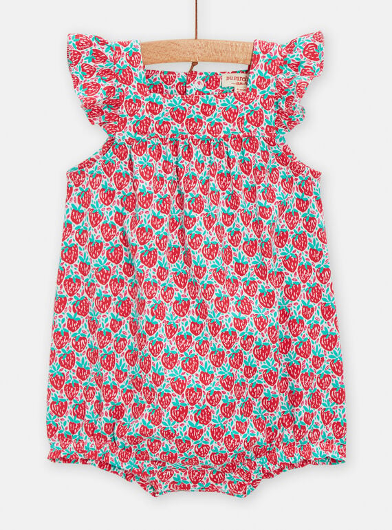 Red and turquoise romper with strawberry print for baby girls TIPLABAR / 24SG09S1BAR000