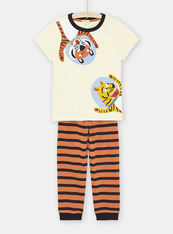 Boy's beige and orange pyjamas with tiger motifs SEGOPYJAST / 23WH1234PYJ103
