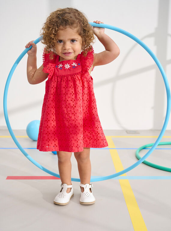 Red embroidered dress for baby girls TICLUROB2 / 24SG09O1ROBF505