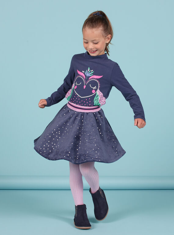 Girl's blue velvet skater skirt with gold polka dots MAPLAJUP2 / 21W901O2JUPC202