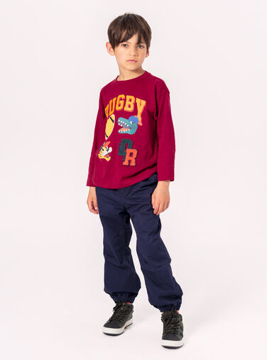 Burgundy rugby animation T-shirt for boys  VOKOTEE3 / 24W90232TML503
