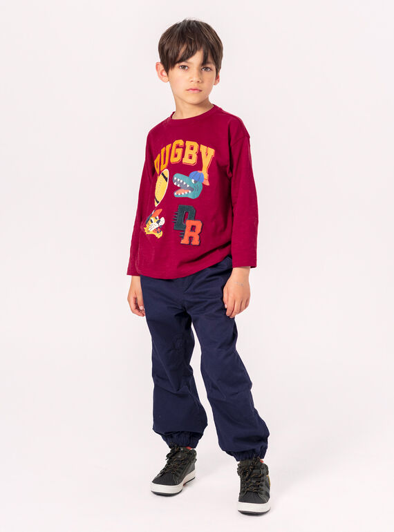 Burgundy rugby animation T-shirt for boys  VOKOTEE3 / 24W90232TML503