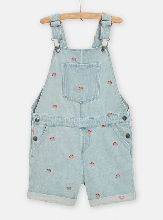 Girl's light denim dungarees with embroidered rainbow motifs TACLUSAC / 24S901O1SACP272