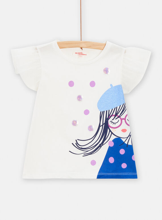 Girl's white T-shirt with Parisienne motif TAPATI / 24S90121TMC001