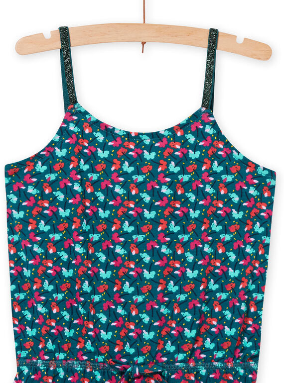 Child girl's blue duck floral print jumpsuit NAPLACOMB3 / 22S901K3CBL714